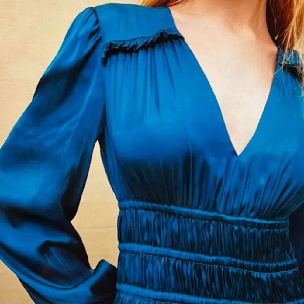 ***NEW*** MAJE Midi dress in ruffled satin - Picture 6 of 6